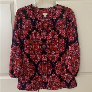 J. Crew Red and Black Graphic 3/4 Sleeve Blouse